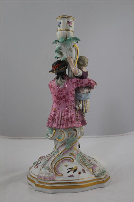 A Meissen figural four light candelabrum, late 19th century, 46.5cm, slight losses